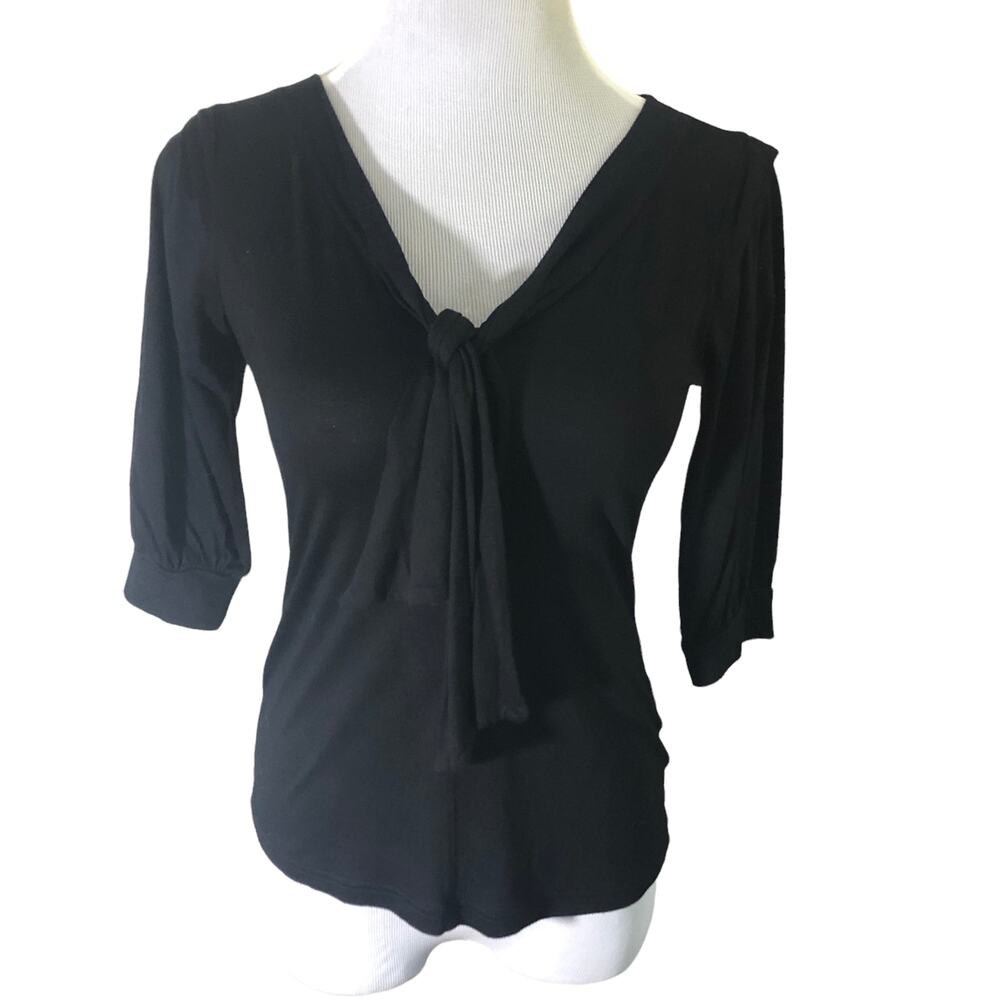 Banana Republic Women's Black V Neck Tie Front 3/4 sleeve blouse SIZE XSmall